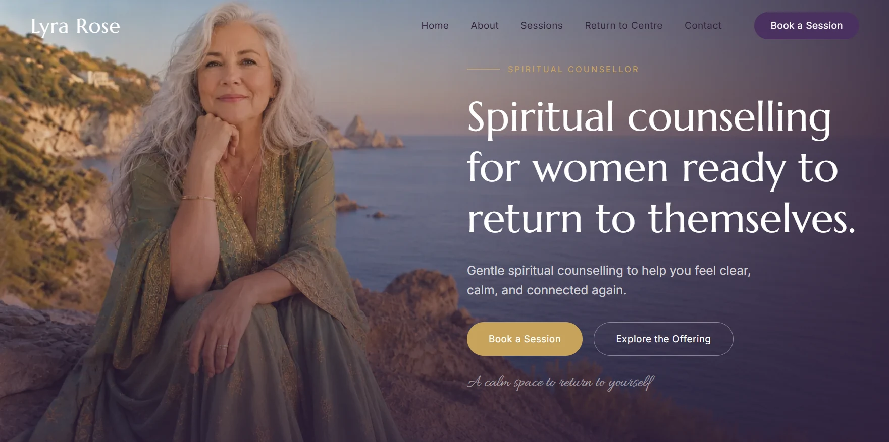 Lyra Rose Wellness website hero, spiritual counselling for women